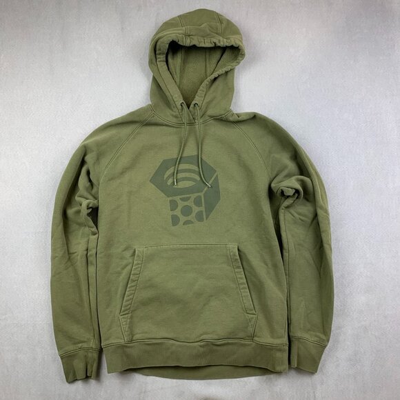 Mountain Hardwear Mens Sweater Small Green Hoodie Long Sleeve Big Logo Fleece - Picture 1 of 8